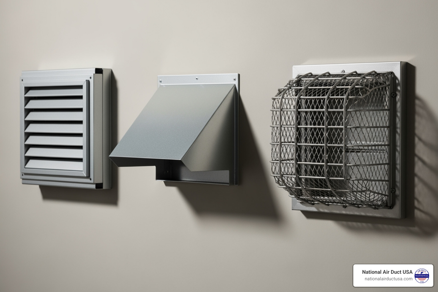 various dryer vent cover types side-by-side (louvered, hooded, cage-style) - dryer vent cover outside various dryer vent cover types side-by-side (louvered, hooded, cage-style) - dryer vent cover outside