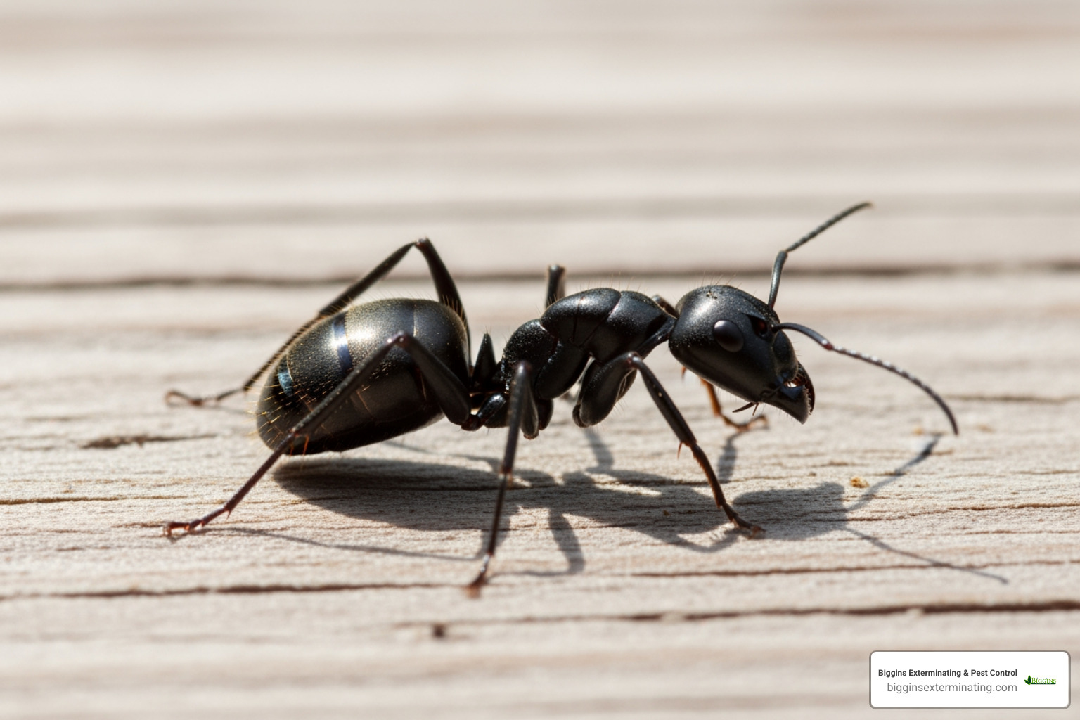large black carpenter ant on a piece of wood - ant exterminator Andover MA