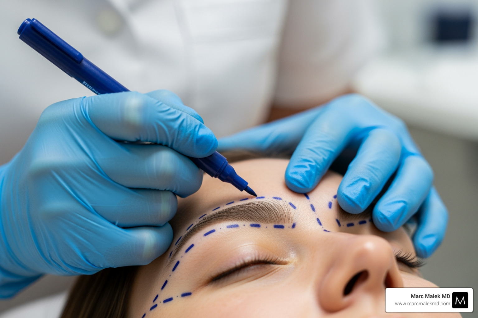 A provider marking the brow area before a thread lift - thread brow lift in scottsdale A provider marking the brow area before a thread lift - thread brow lift in scottsdale