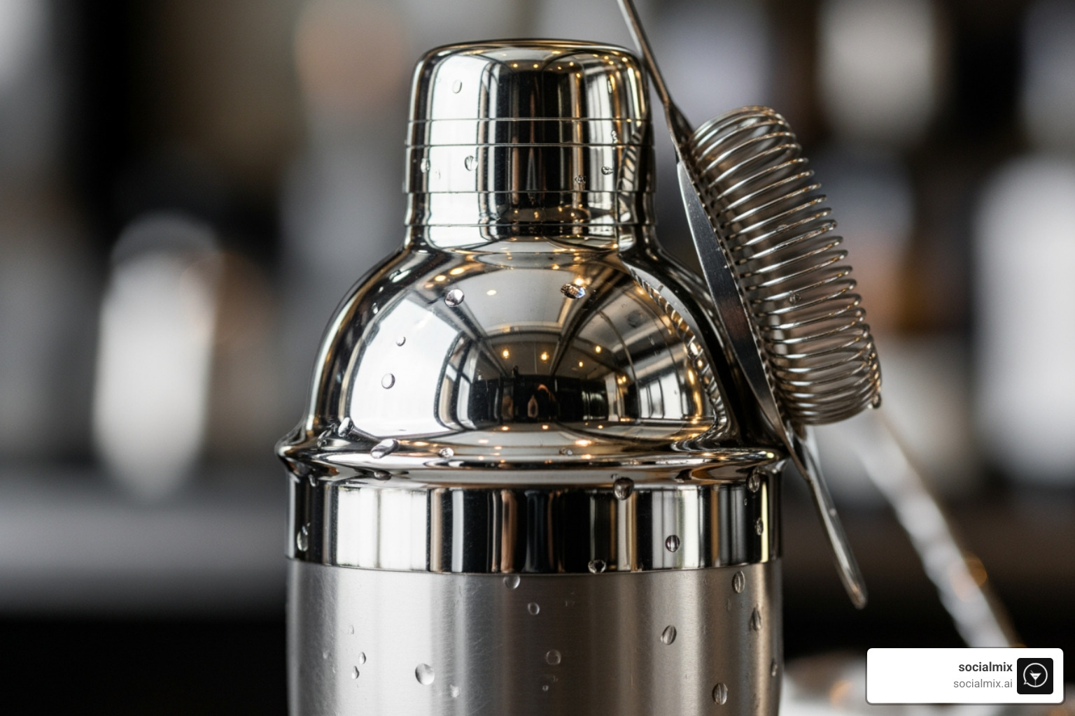 close-up on a high-quality stainless steel shaker, showing its texture and sheen - mixing kit close-up on a high-quality stainless steel shaker, showing its texture and sheen - mixing kit