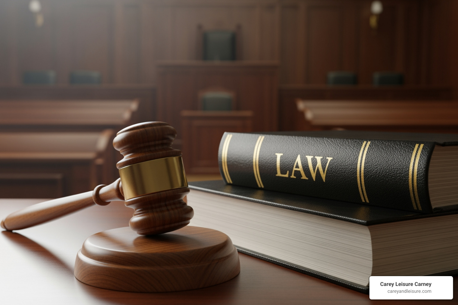 courtroom gavel resting on a law book - Accident lawsuit lawyer