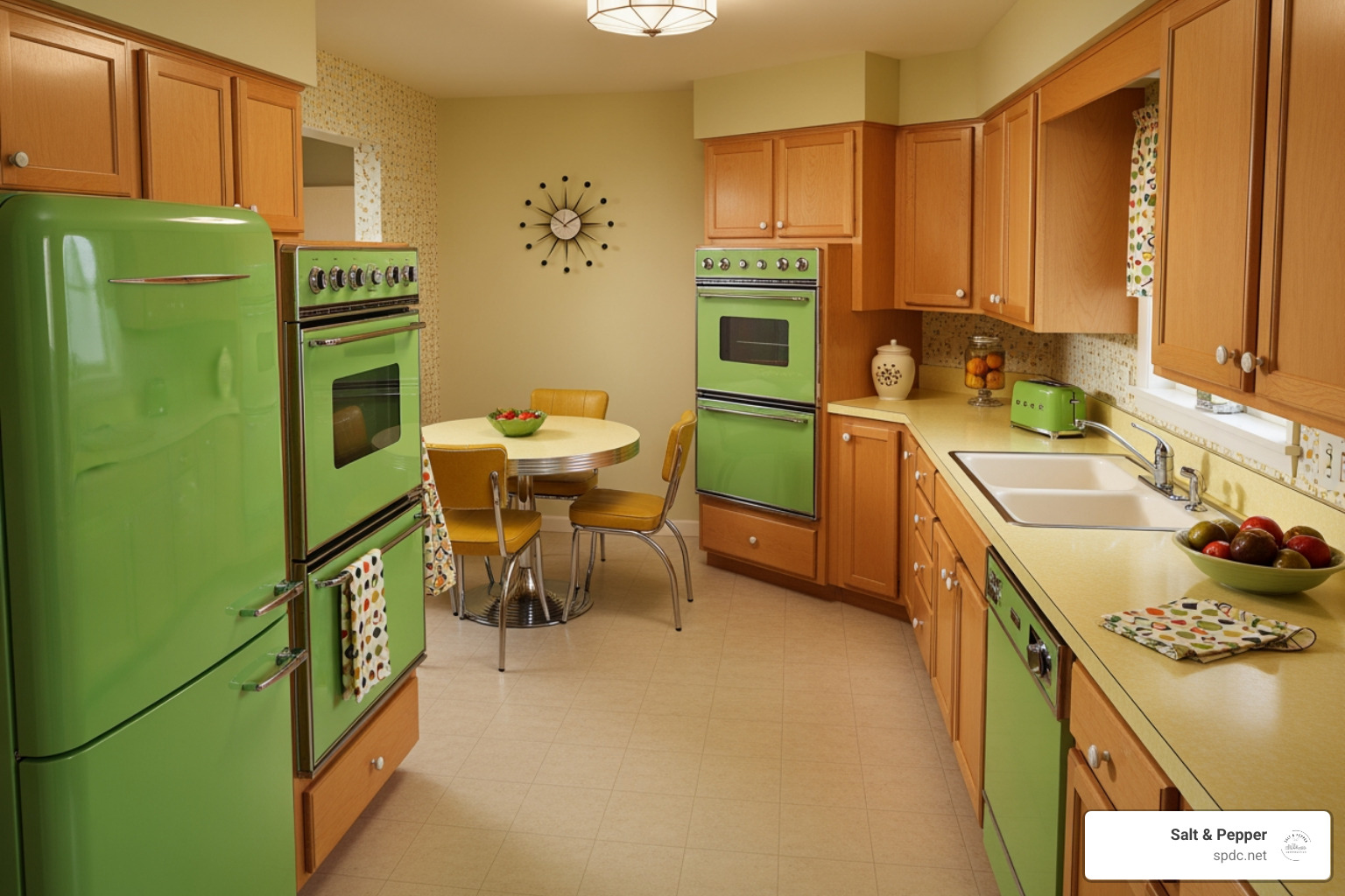 A classic 1960s kitchen featuring avocado green appliances and laminate countertops - 60's kitchen remodel ideas A classic 1960s kitchen featuring avocado green appliances and laminate countertops - 60's kitchen remodel ideas