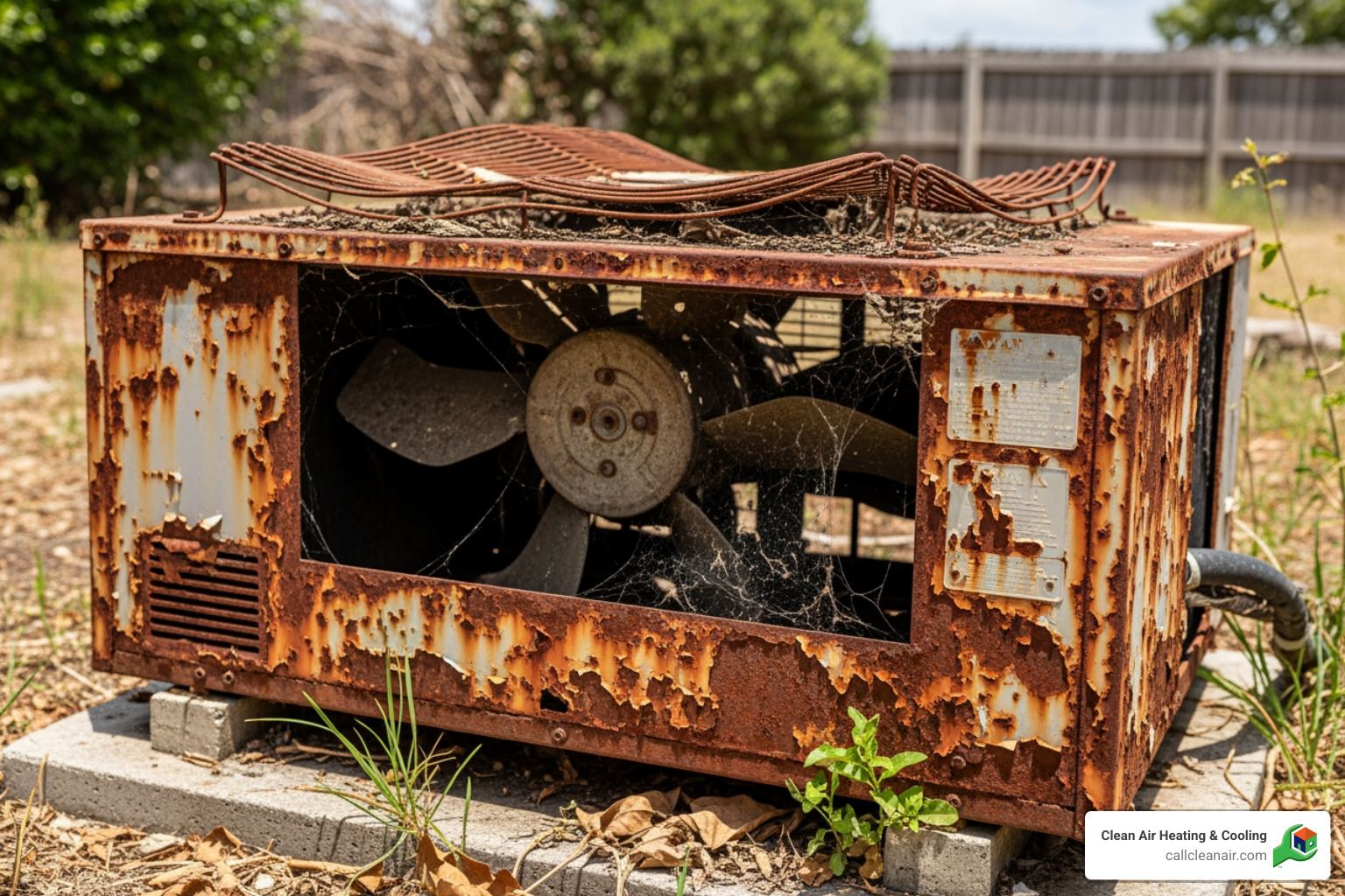 old, rusted outdoor AC unit - New HVAC system