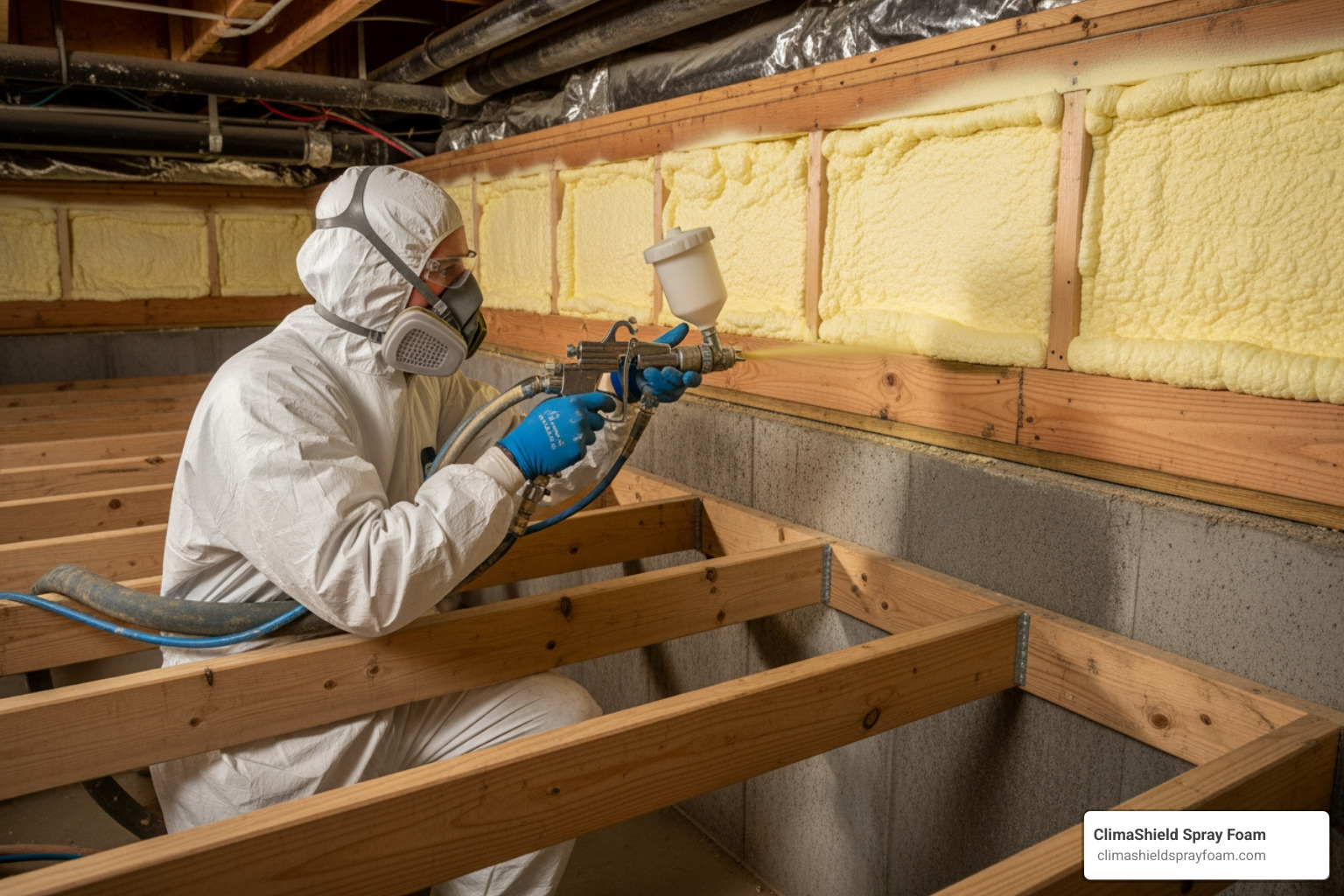 spray foam being applied to a rim joist - is spray foam insulation pest resistant
