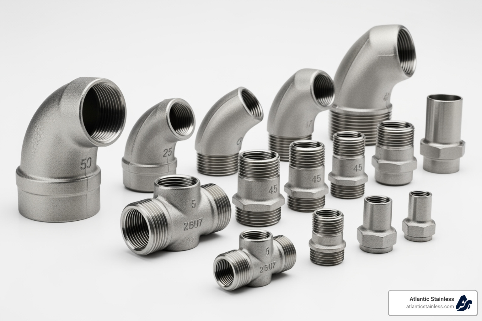 various common fitting types like elbows, tees, and couplings - stainless steel fittings various common fitting types like elbows, tees, and couplings - stainless steel fittings