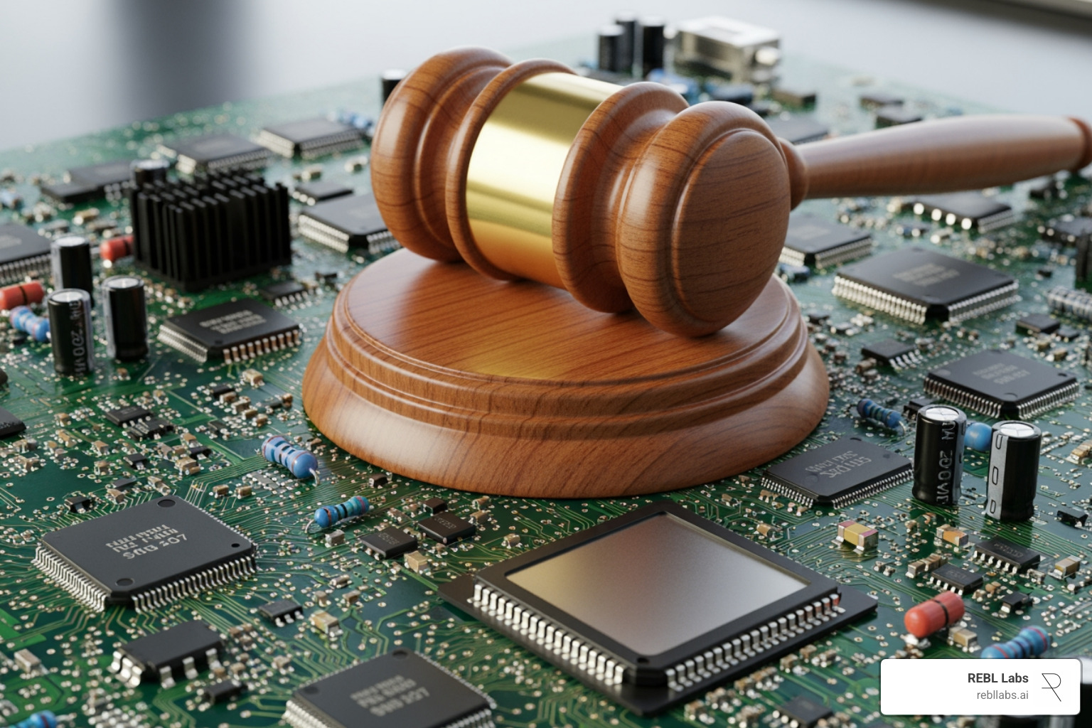gavel and a microchip, symbolizing the intersection of law and technology - ai-powered marketing solutions for law firms