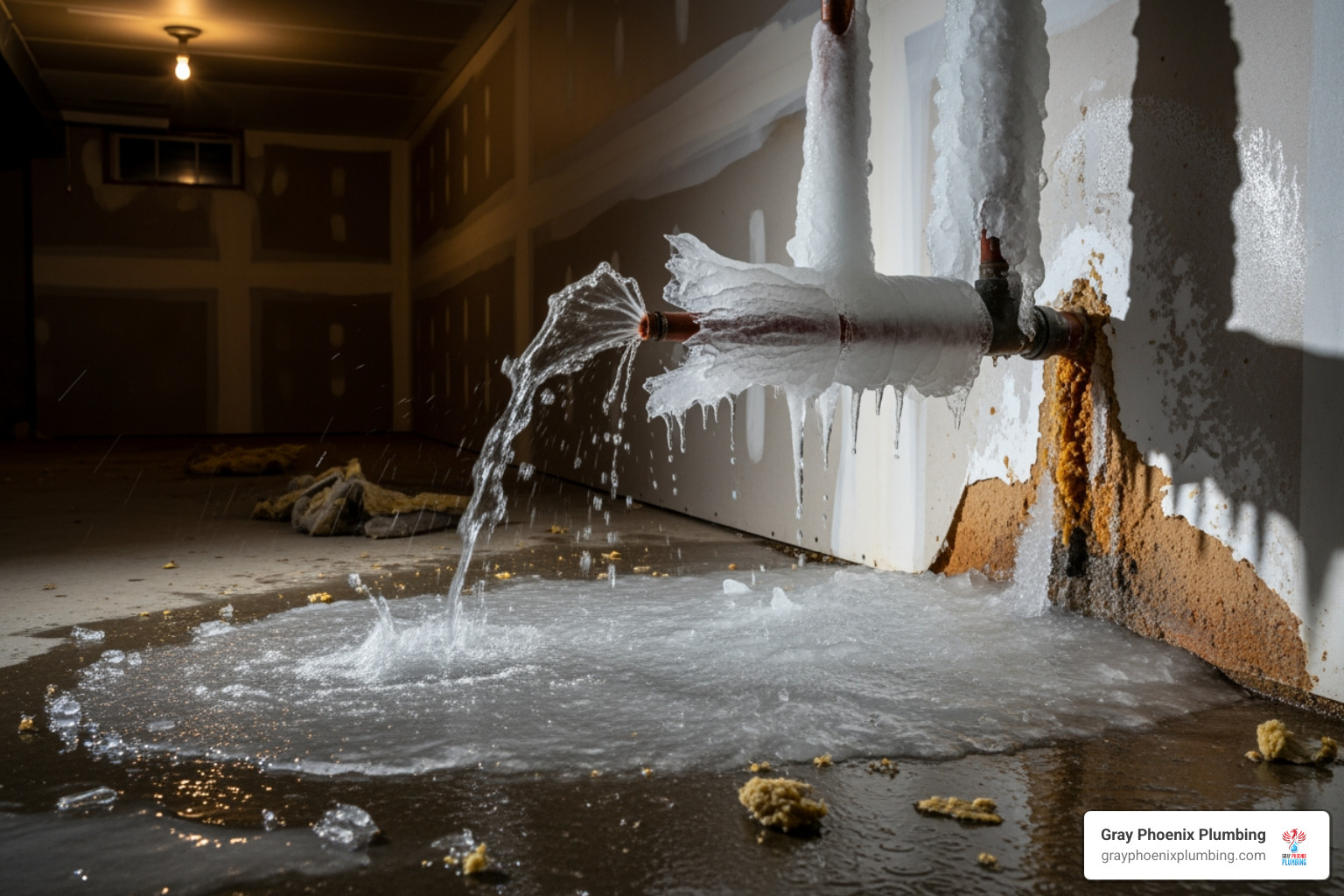 A frozen and burst pipe with water damage - Plumber Littleton CO A frozen and burst pipe with water damage - Plumber Littleton CO