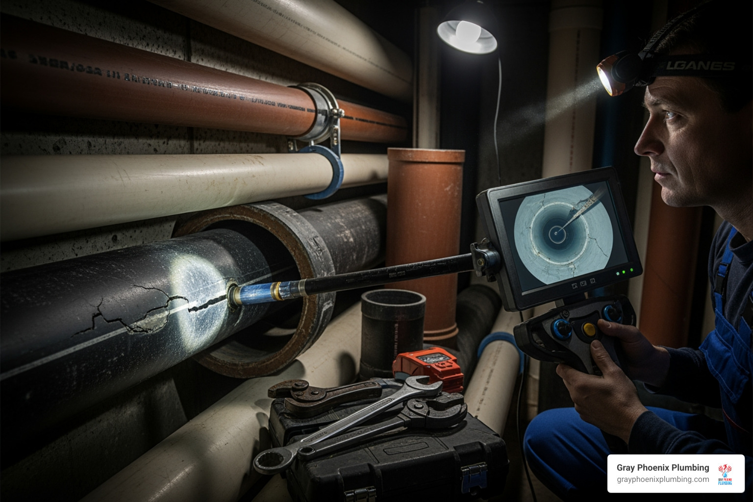 A plumber using a sewer camera inspection tool to diagnose a pipe issue - Plumber Littleton CO A plumber using a sewer camera inspection tool to diagnose a pipe issue - Plumber Littleton CO