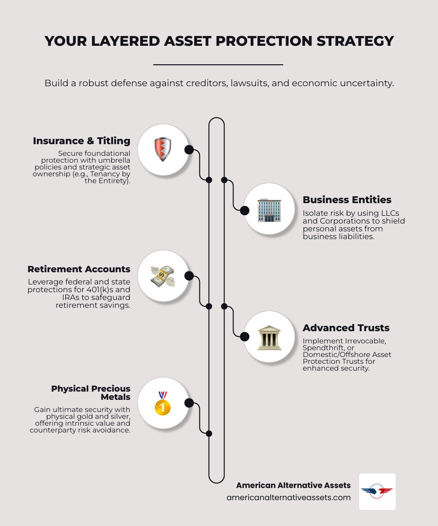 infographic showing layers of asset protection - asset protection strategies infographic infographic-line-5-steps-elegant_beige