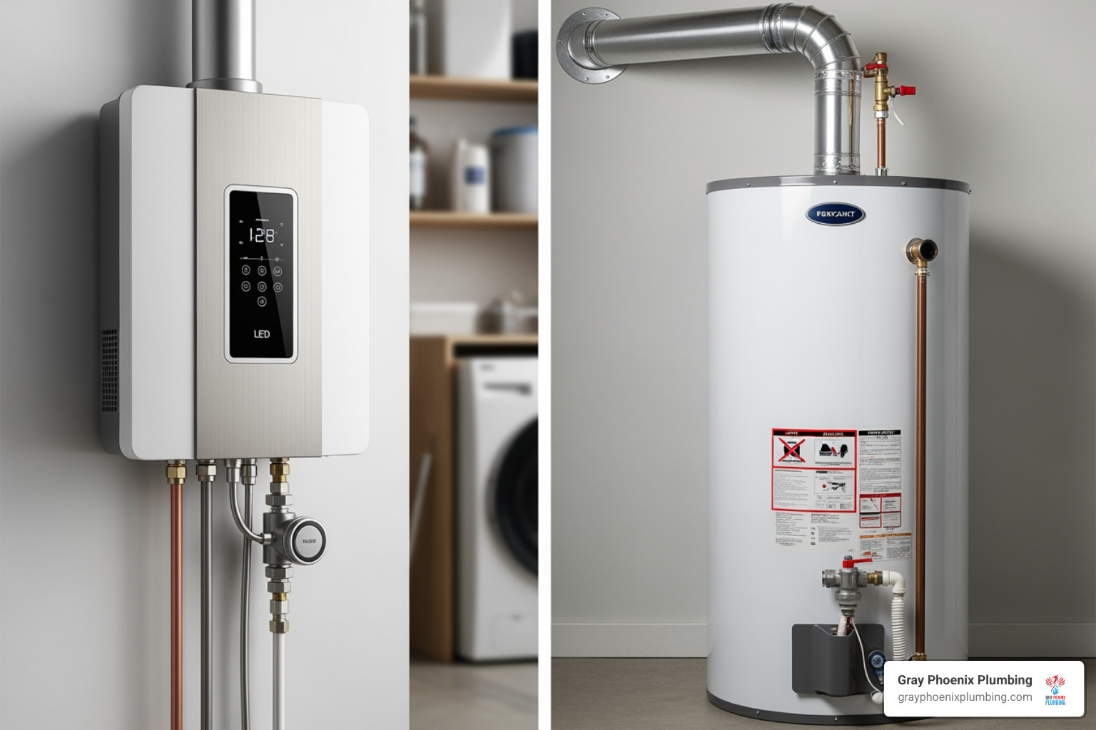 tankless water heater and traditional tank model - Water heater repair Parker