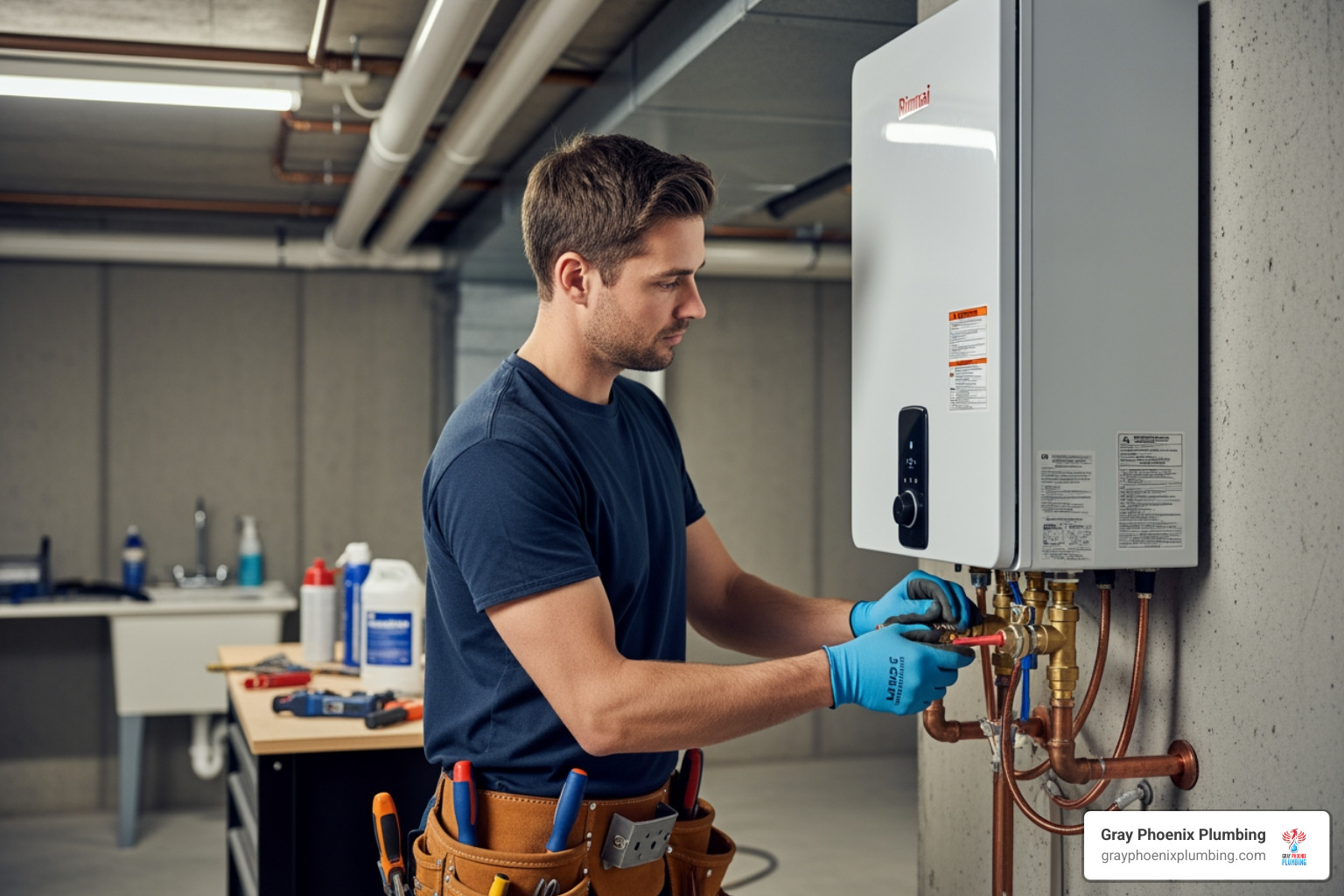 professional plumber installing a tankless water heater - Tankless water heater Westminster