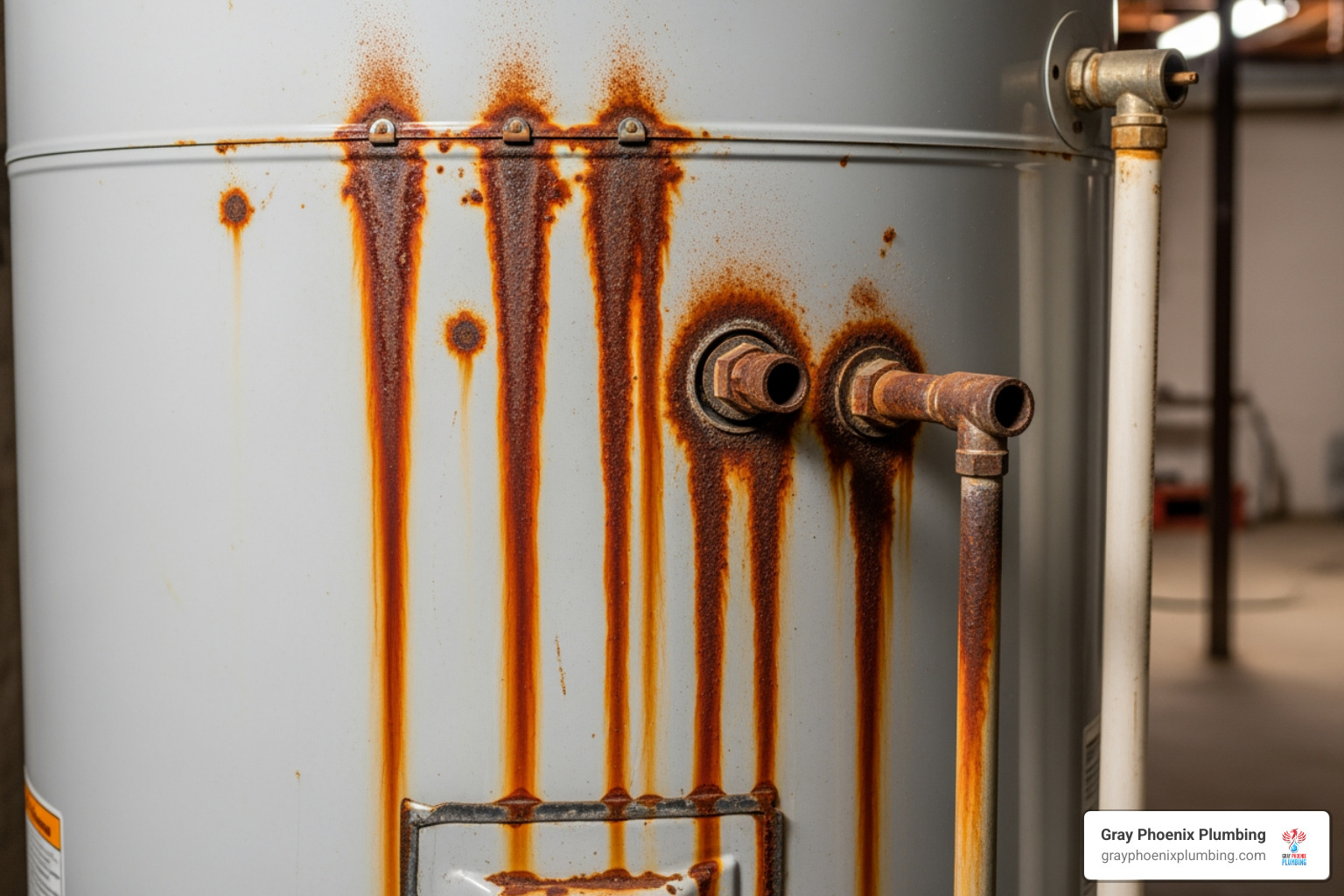 Rust stains on a water heater tank - emergency shut off water heater Rust stains on a water heater tank - emergency shut off water heater