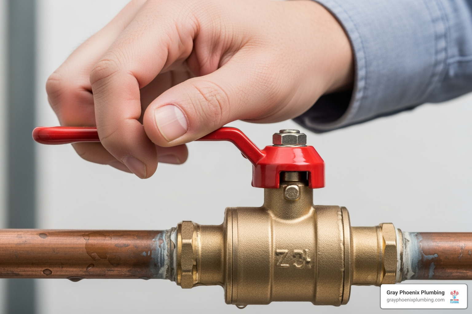 hand turning off water shut-off valve - emergency water heater replacement near me