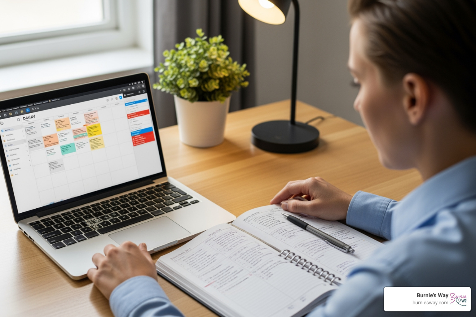 person using a digital calendar and a physical planner side-by-side - daily life management person using a digital calendar and a physical planner side-by-side - daily life management