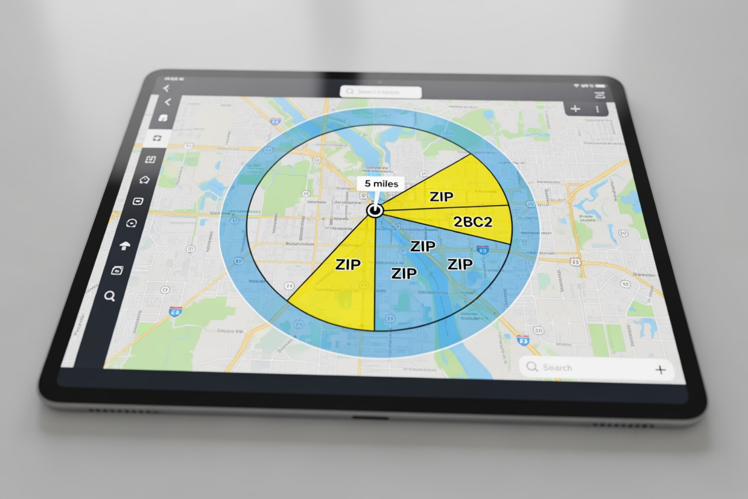 map interface showing radius and ZIP code targeting - ppc marketing for contractors