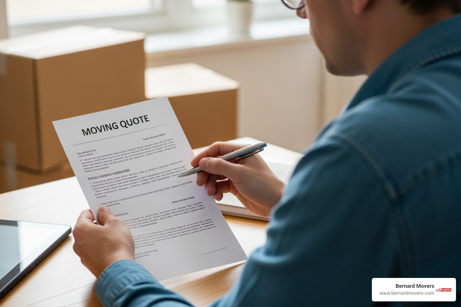 person reviewing Bernard Movers quote - moving companies illinois person reviewing Bernard Movers quote - moving companies illinois