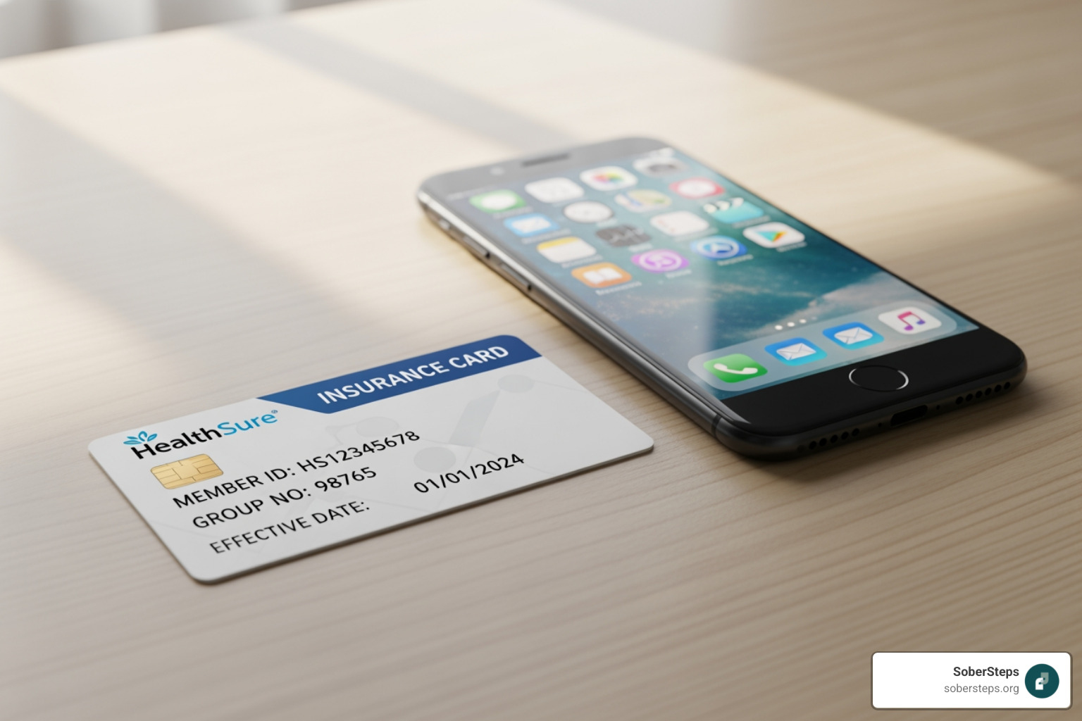 insurance card next to a phone - How Do I Pay For Addiction Treatment
