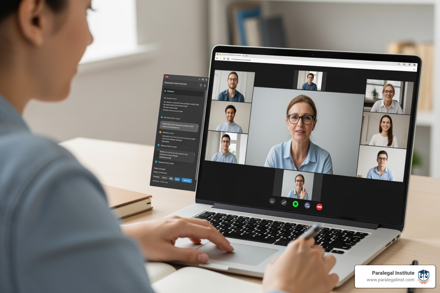 A student participating in a live online class discussion, actively engaging with the instructor and peers. - paralegal education programs