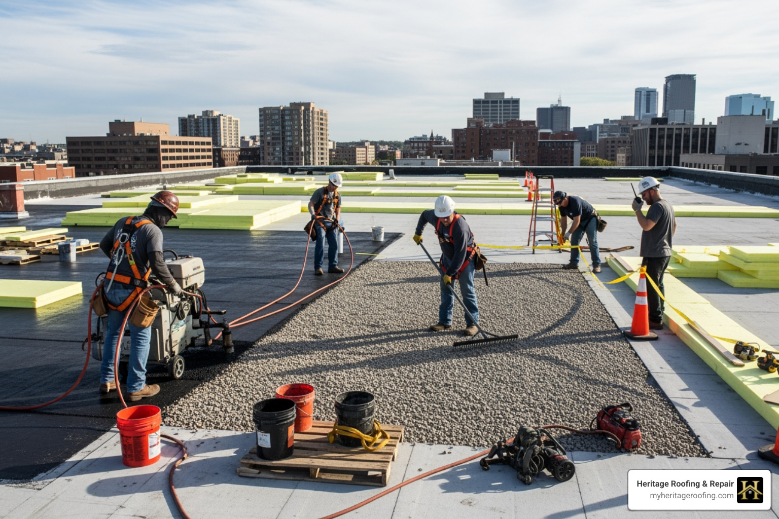 a professional roofing crew working on a large, flat commercial roof - roofing farmington a professional roofing crew working on a large, flat commercial roof - roofing farmington
