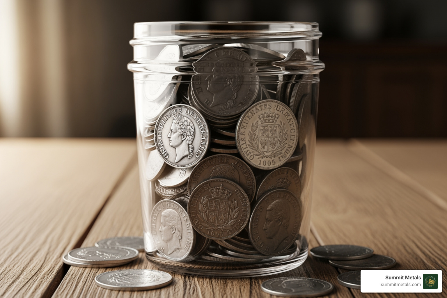 silver coins in a jar - sell coins for melt value