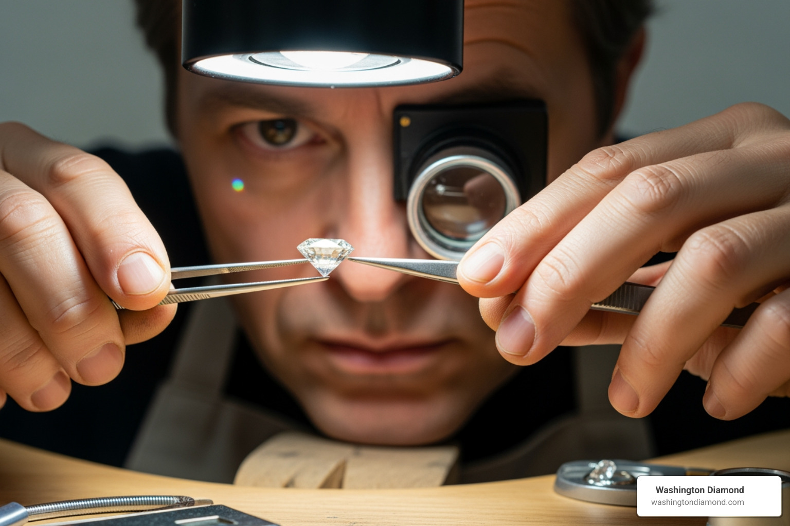 jeweler examining a loose diamond - conflict free diamonds DC