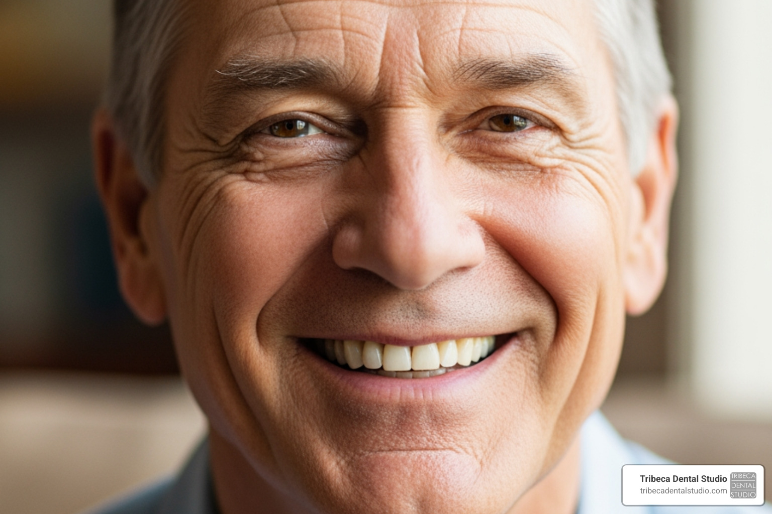 image of a smiling senior patient, representing an ideal candidate - Zygomatic dental implants