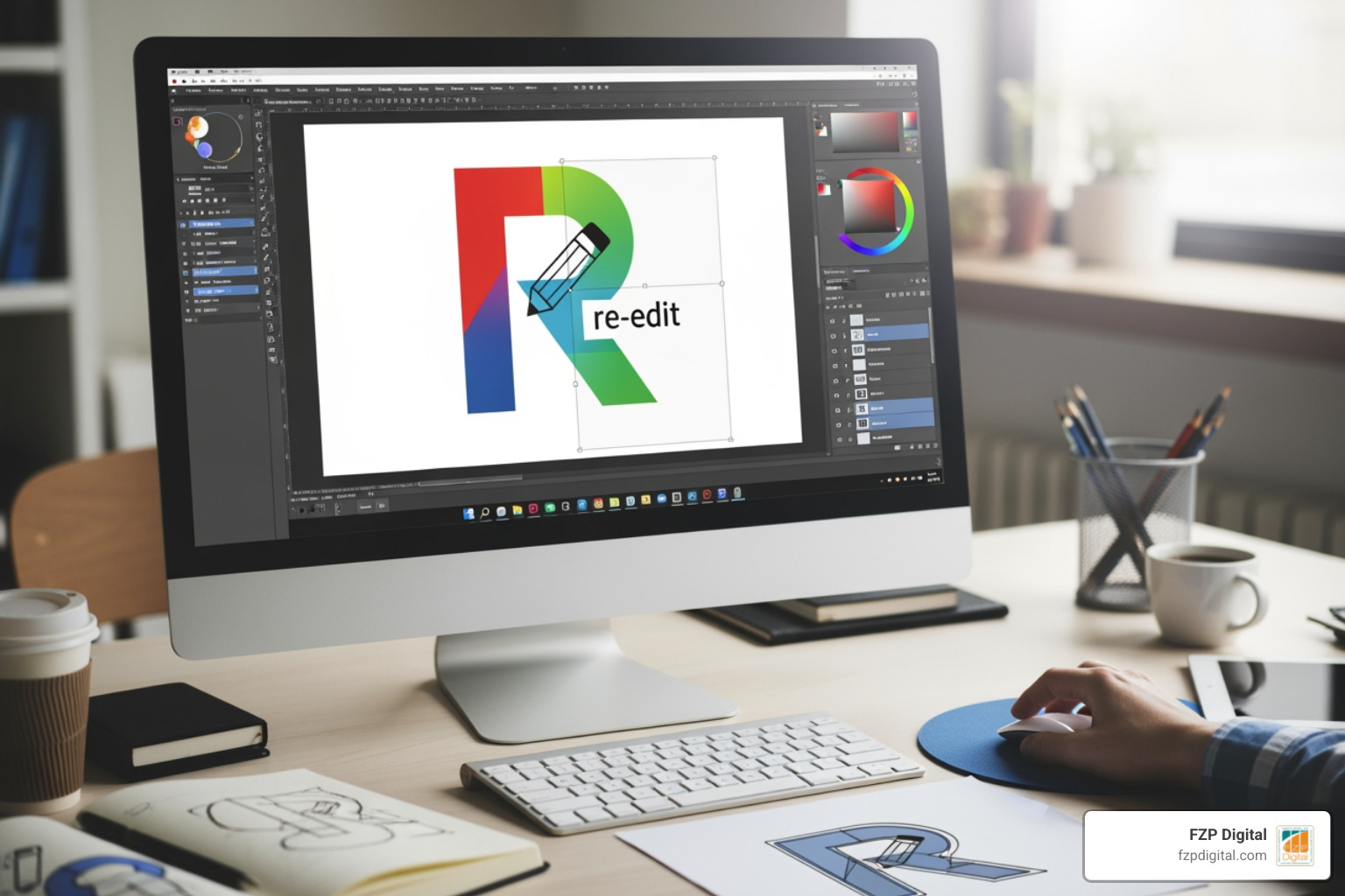 split-screen showing a dated 90s-style logo vs. a modern, clean version of the same logo - re edit logo split-screen showing a dated 90s-style logo vs. a modern, clean version of the same logo - re edit logo