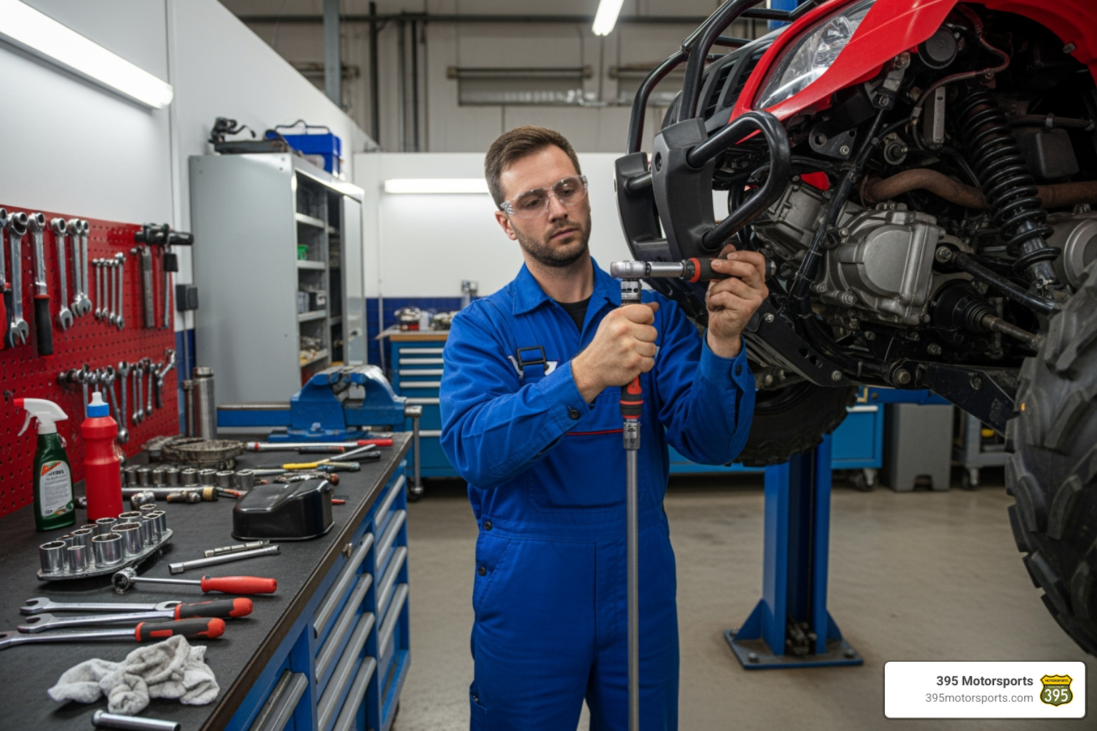 certified technician performing maintenance on an ATV - local atv dealers