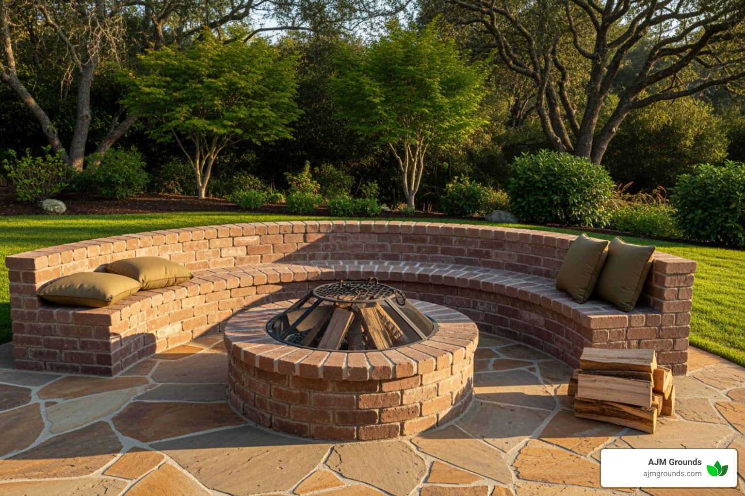 circular brick fire pit with seating - custom fire pits near me