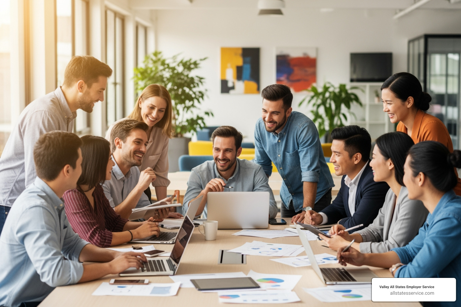 A diverse team meeting in a positive office environment - hr compliance