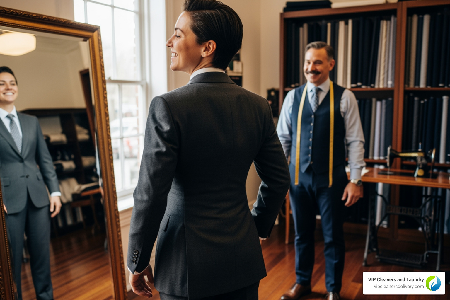 person looking confident and happy in a perfectly fitted outfit at an event - same day sewing