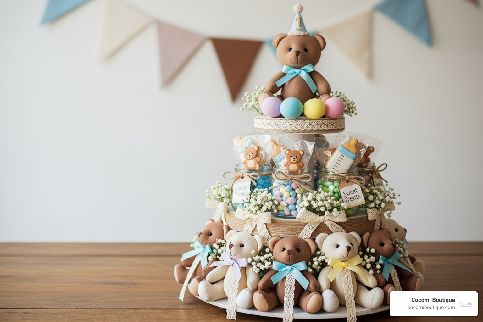 DIY teddy bear bunting and party centerpiece - Teddy bear themed
