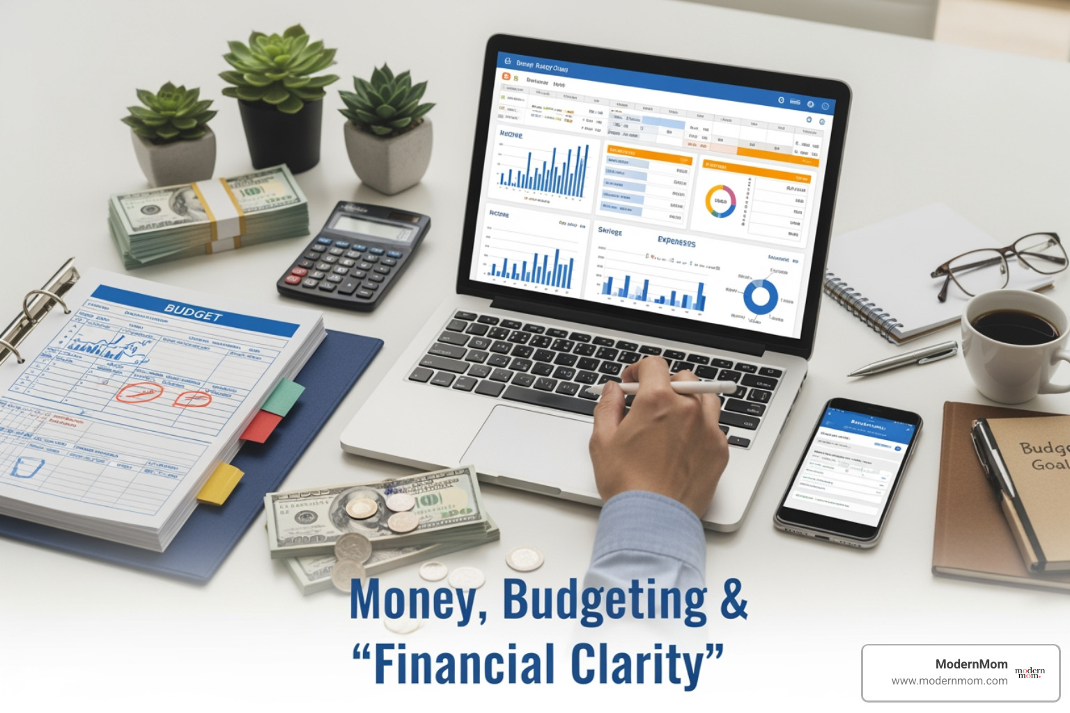 A family vision board with pictures of a vacation, a new home, and college graduation caps - Money, Budgeting & Financial Clarity