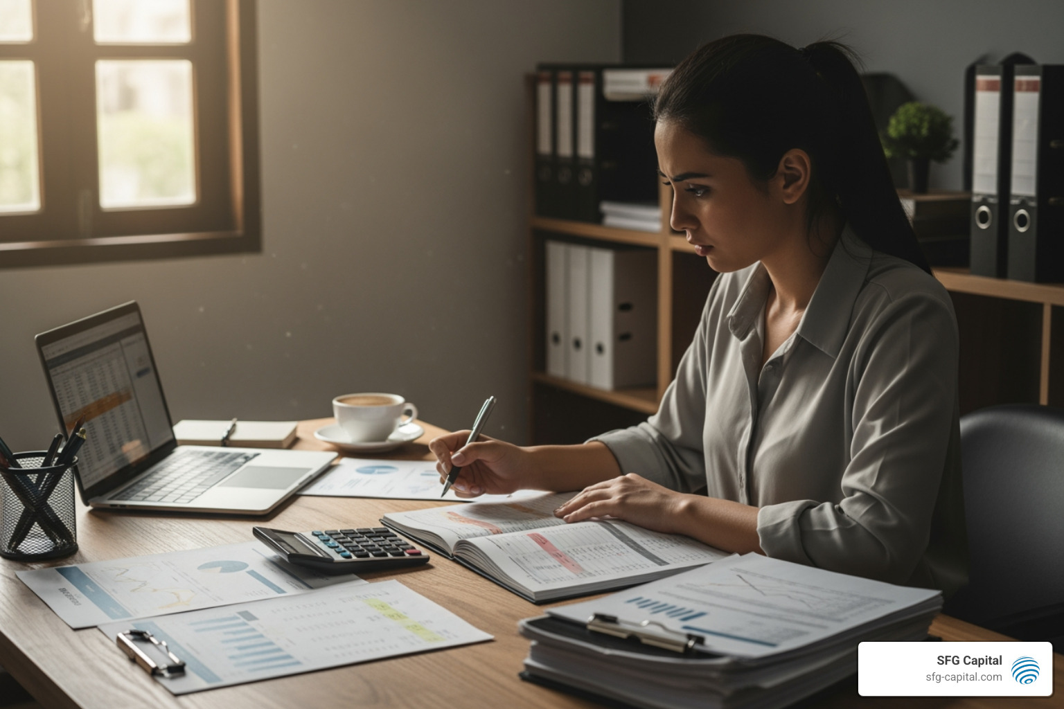 small business owner looking at invoices with concern - ERC advance funding