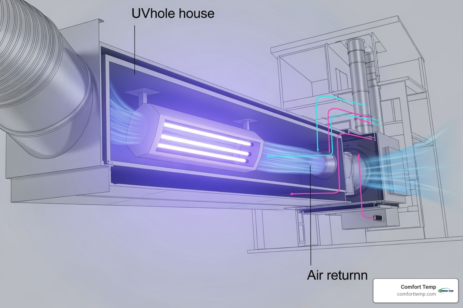 blue-uniformed technician safely servicing a UV lamp in an HVAC unit - whole house UV light blue-uniformed technician safely servicing a UV lamp in an HVAC unit - whole house UV light