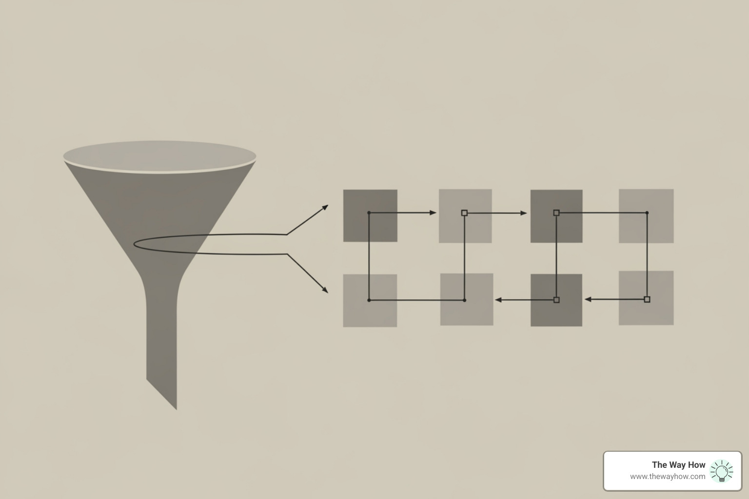 Conceptual diagram showing a diagnostic funnel leading to structured systems for predictable outcomes - disruption marketing