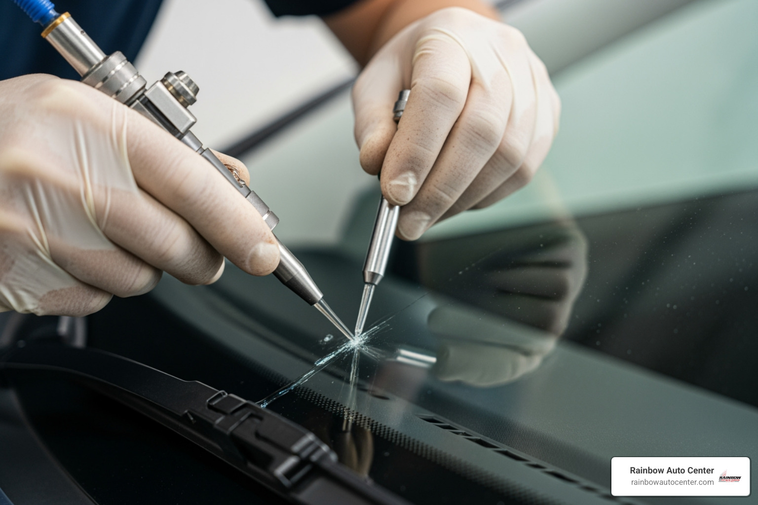 a technician injecting resin into a windshield chip - quick windshield repair a technician injecting resin into a windshield chip - quick windshield repair
