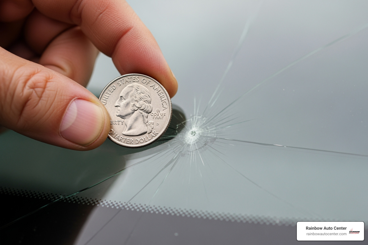 a technician measuring a small chip with a quarter for scale - quick windshield repair a technician measuring a small chip with a quarter for scale - quick windshield repair