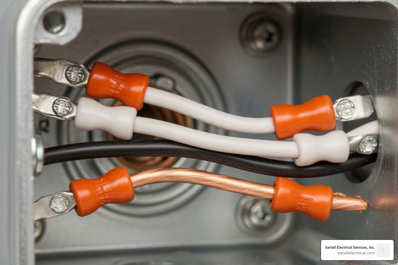 close-up shot showing hot, neutral, and ground wires correctly connected with wire nuts inside a fixture's junction box - how to connect multiple lights to one power source