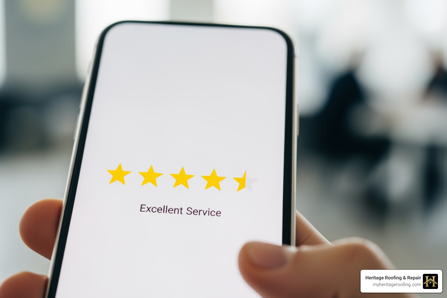 A smartphone screen displaying a 5-star review for a roofing contractor, highlighting positive customer feedback. - roofing contractors northwest arkansas