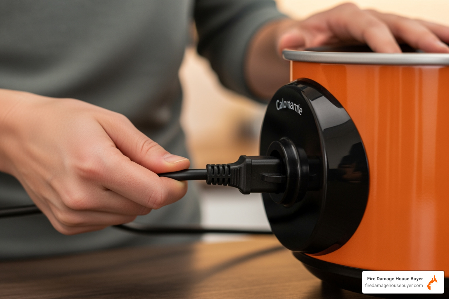 person inspecting a crock pot's cord and base before use - can a crock pot catch on fire person inspecting a crock pot's cord and base before use - can a crock pot catch on fire