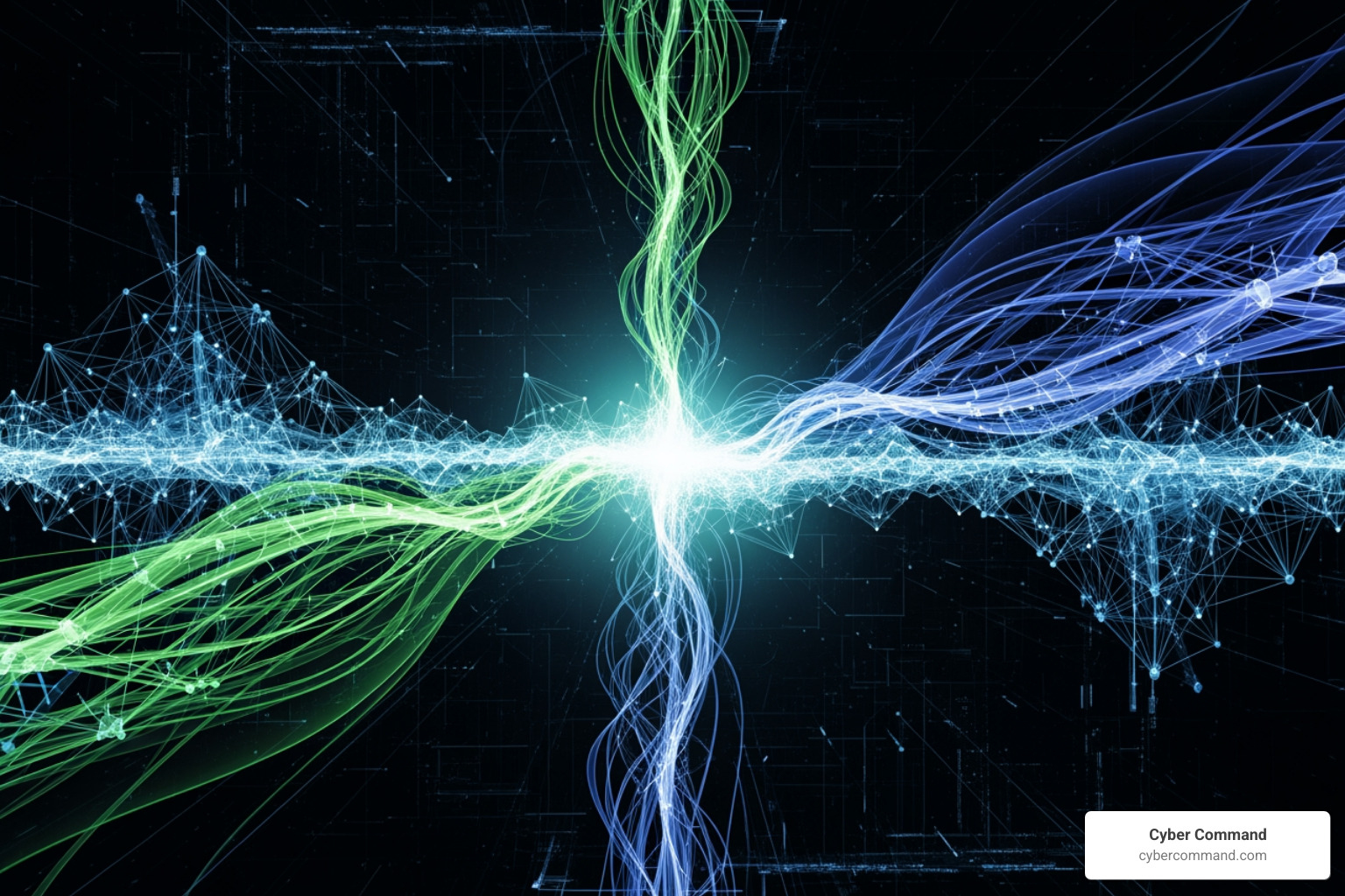 Abstract representation of AI and data streams - cybersecurity protection services