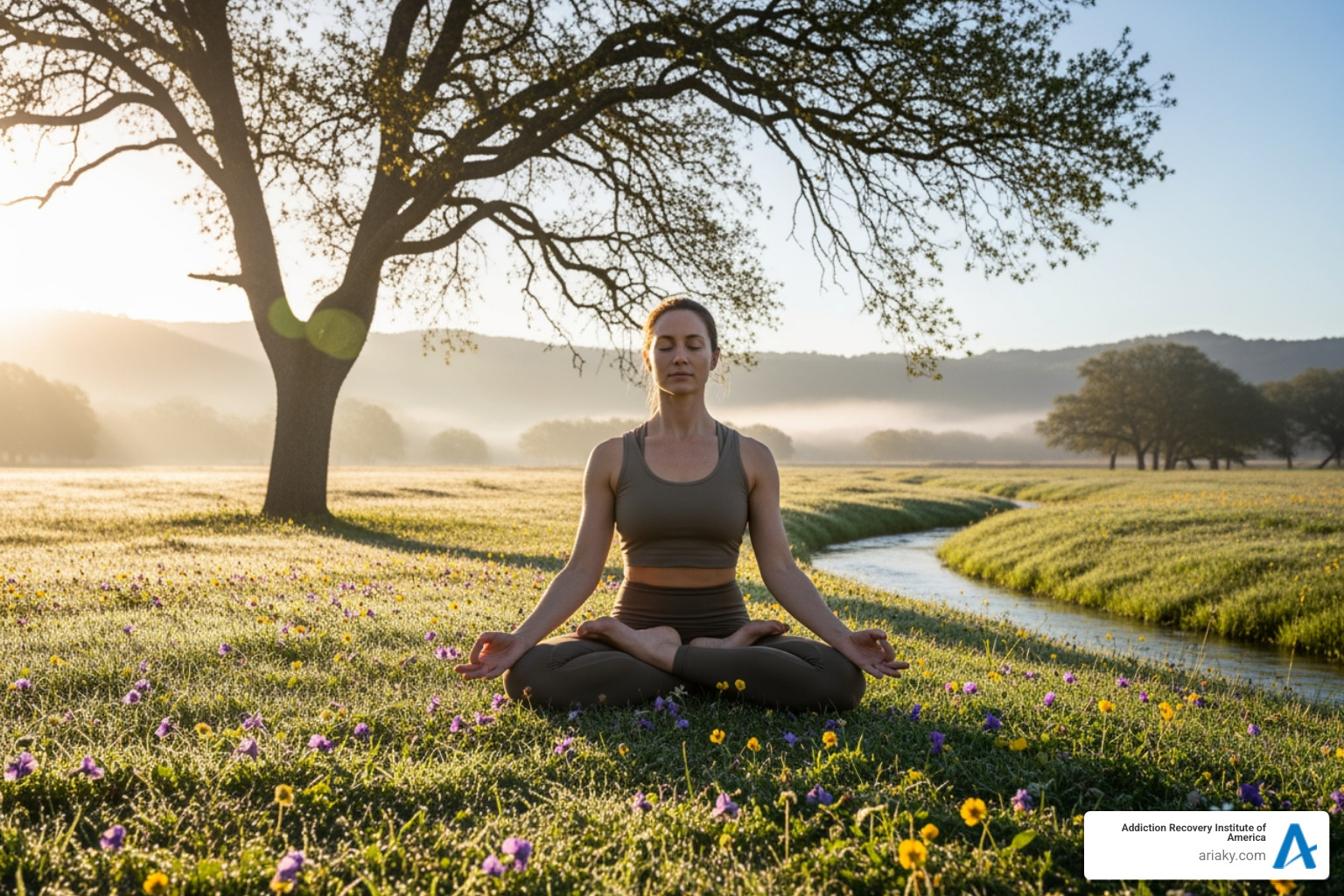 person meditating or practicing yoga outdoors - holistic heroin detox