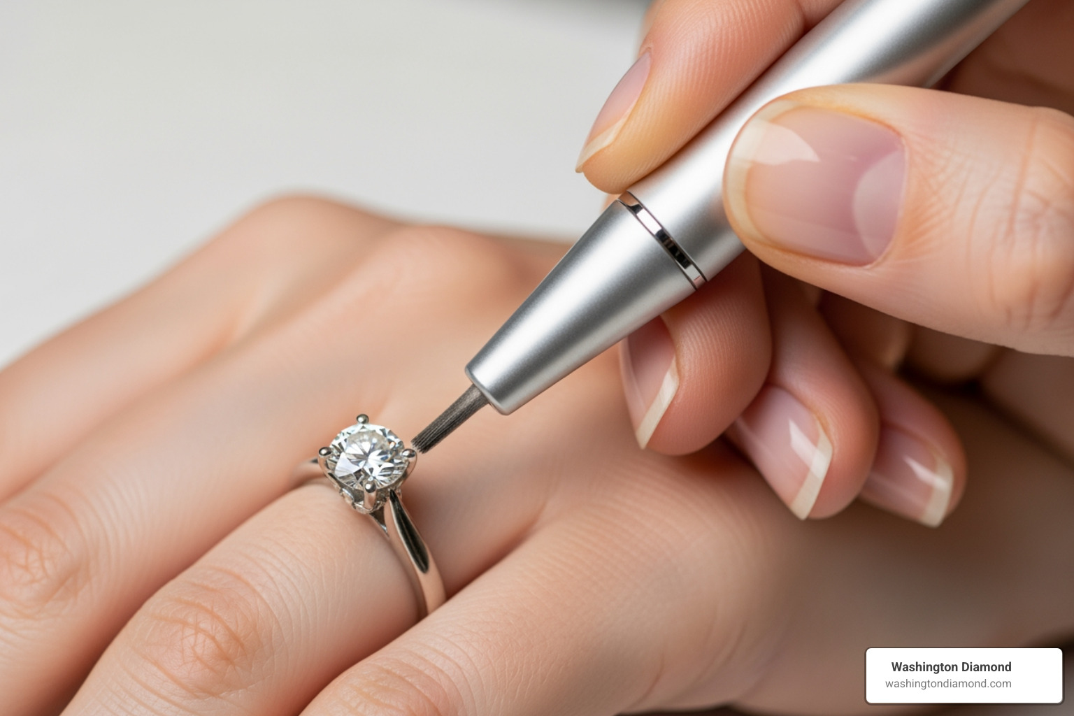 jewelry cleaning pen being used on a ring - best jewelry cleaner for diamonds