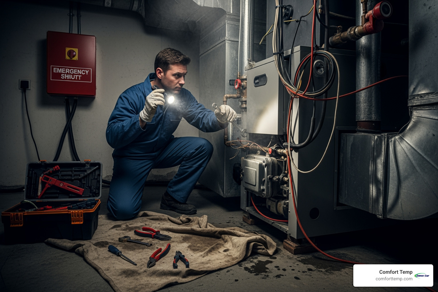 A carbon monoxide detector mounted on a white wall, indicating a safe level of CO - Emergency heating repair A carbon monoxide detector mounted on a white wall, indicating a safe level of CO - Emergency heating repair