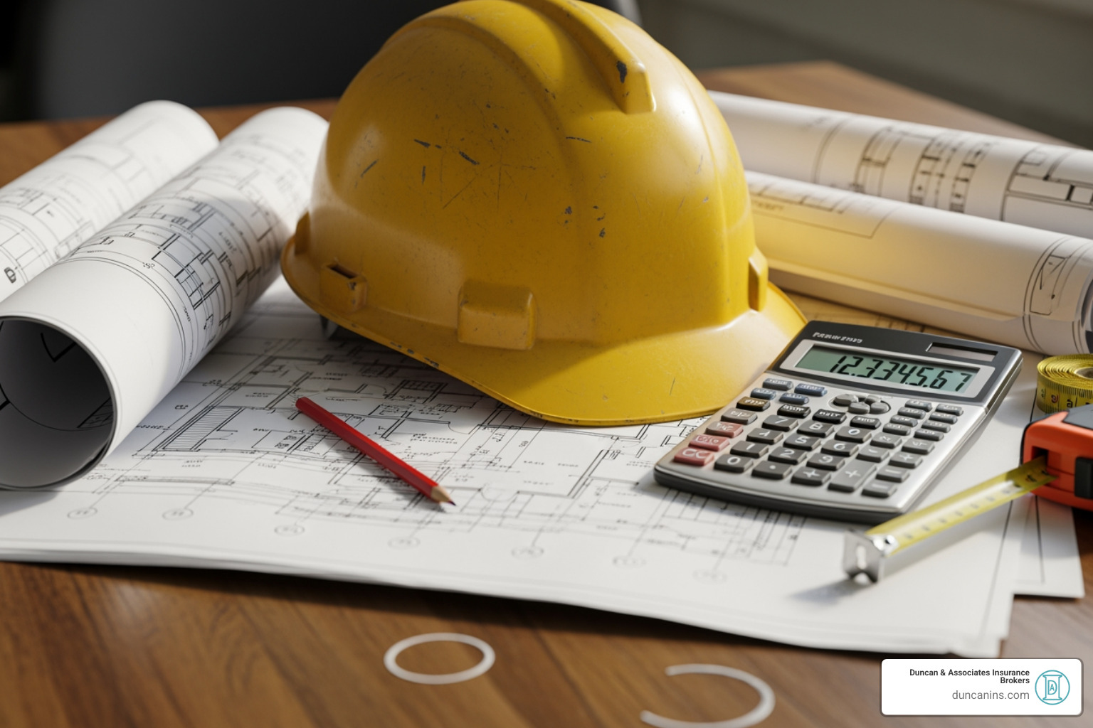 Calculator and hard hat symbolizing cost calculation for contractors - commercial liability insurance for contractors