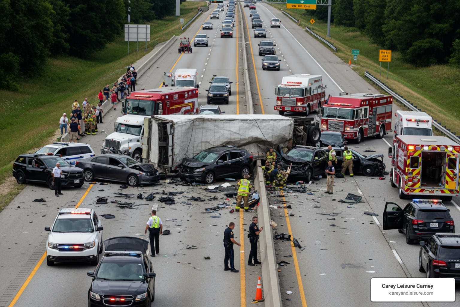 multi-car accident scene - rideshare accidents lawyer