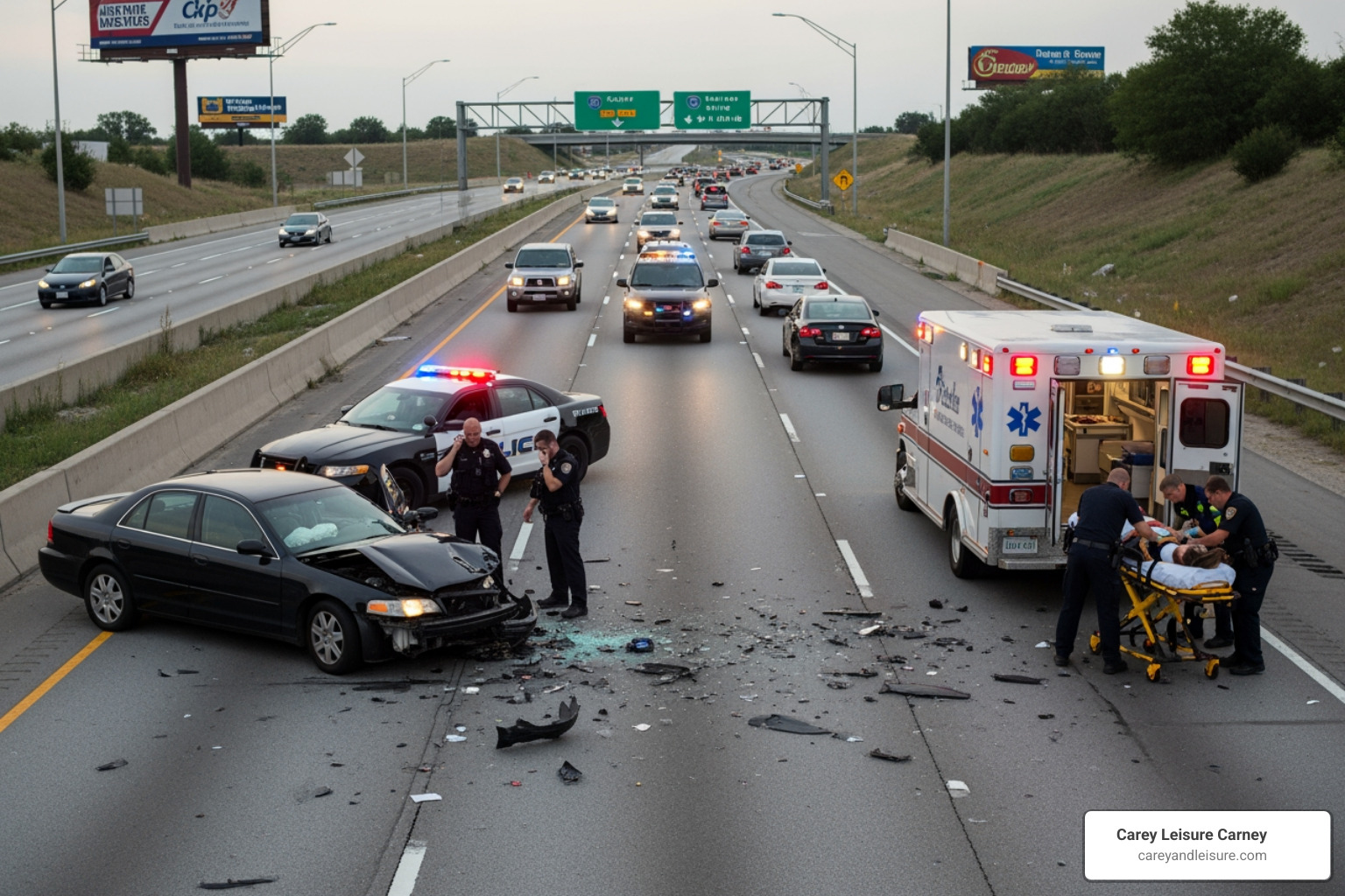 accident scene with police car and ambulance - lyft case lawyer