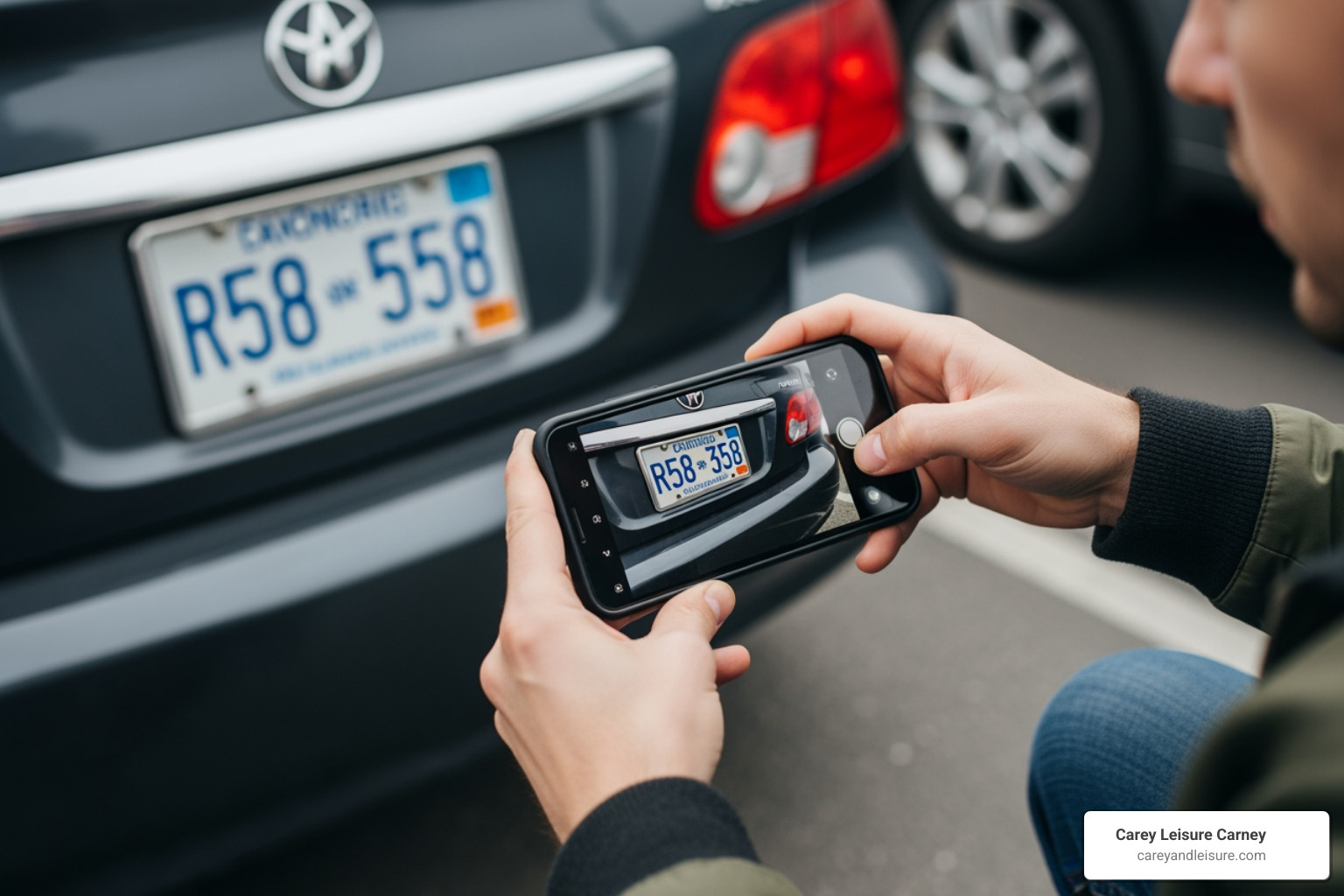 person taking a photo of a license plate with their smartphone after an accident - attorney uber accident
