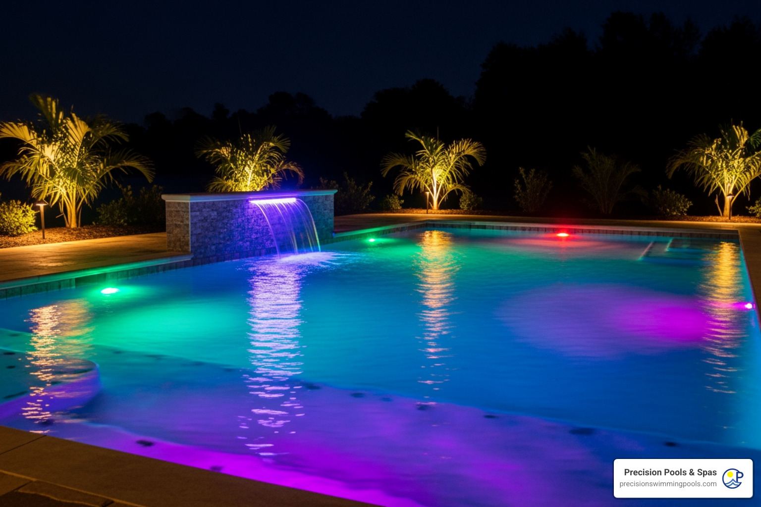 fiberglass pool with LED lighting and waterfall - fiberglass pools with prices